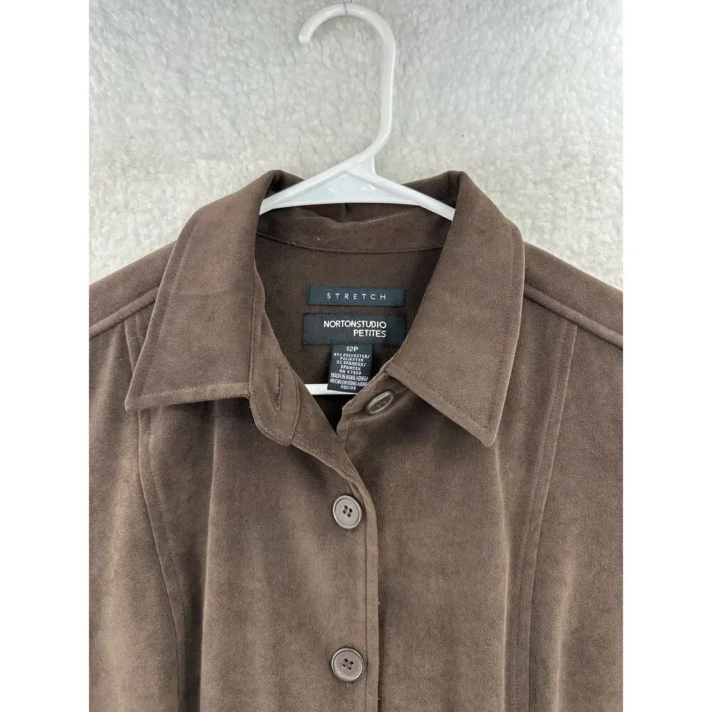 Norton Studio Petite Size 12P Faux Suede Jacket, Brown, Preowned - Picture 4 of 9